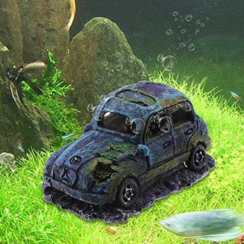 Crear idea Acuario Tanque de Peces Decoración Ornamento Resina Imitación Accidente Coche Paisaje Terrario Hogar Decoración Accesorios 12x7x7cm Azul