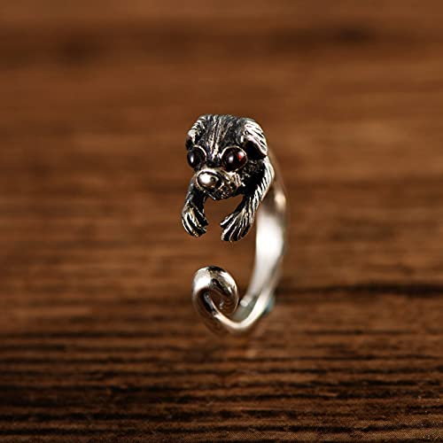 CRYPIN s925 Plata de Ley Tendencia Animal pequeño Lindo Anillo para Mascotas Perro Vintage Anillo Abierto Masculino y Femenino