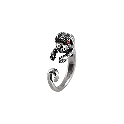 CRYPIN s925 Plata de Ley Tendencia Animal pequeño Lindo Anillo para Mascotas Perro Vintage Anillo Abierto Masculino y Femenino