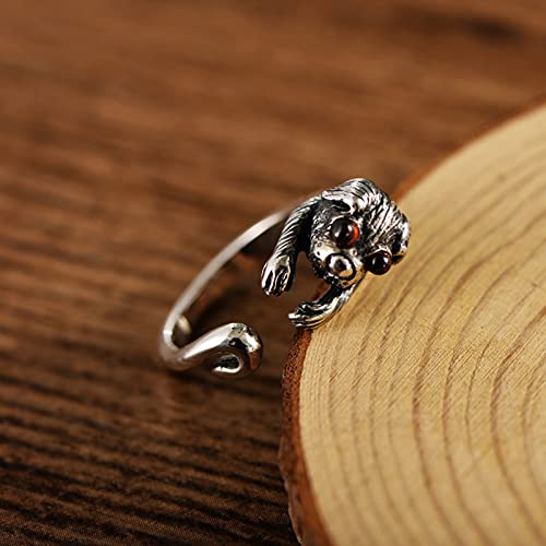 CRYPIN s925 Plata de Ley Tendencia Animal pequeño Lindo Anillo para Mascotas Perro Vintage Anillo Abierto Masculino y Femenino