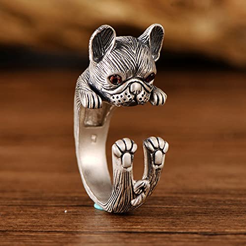 CRYPIN S925 Plata Pura Retro Personalidad Animal Anillo Femenino Lindo Perro Lindo Tailandés Joyería Abierta de Plata