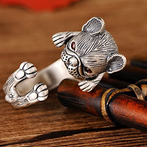 CRYPIN S925 Plata Pura Retro Personalidad Animal Anillo Femenino Lindo Perro Lindo Tailandés Joyería Abierta de Plata