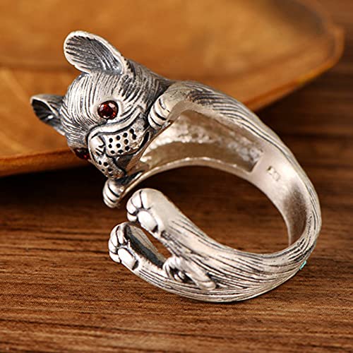 CRYPIN S925 Plata Pura Retro Personalidad Animal Anillo Femenino Lindo Perro Lindo Tailandés Joyería Abierta de Plata