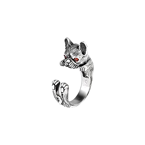 CRYPIN S925 Plata Pura Retro Personalidad Animal Anillo Femenino Lindo Perro Lindo Tailandés Joyería Abierta de Plata