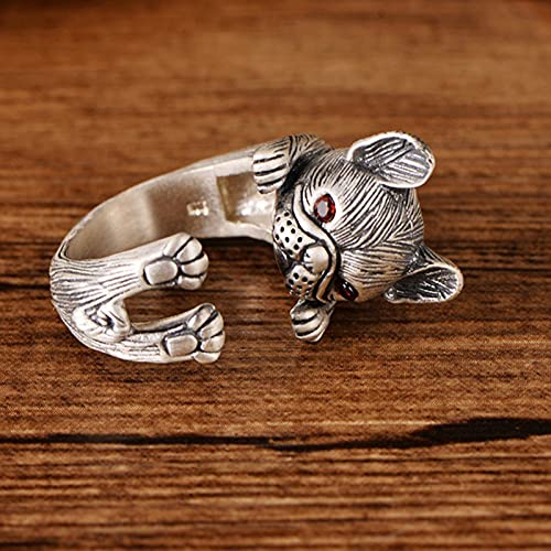 CRYPIN S925 Plata Pura Retro Personalidad Animal Anillo Femenino Lindo Perro Lindo Tailandés Joyería Abierta de Plata