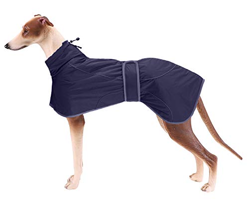 Ctomche Abrigo de invierno para perro, impermeable, con forro polar cálido, impermeable, con bandas ajustables para galgos, acechadores y Whippets azul marino XXL