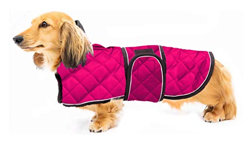 Ctomche Chaquetas de perro salchichas deportivas, impermeables, cálidas para invierno, abrigos de salchichas grandes, reflectantes, seguros, reversibles, para perros salchichas rosas-XL