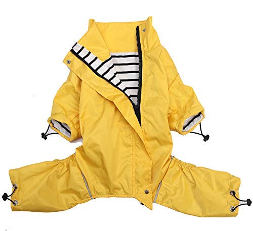 Ctomche Impermeable para perros, impermeable para perros, ligera chaqueta plegable con rayas reflectantes para seguridad de alta visibilidad, medianos y grandes, amarillo-XXL