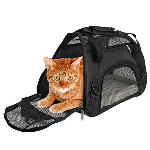 CUBY Transportín Gato Perro, bolsa de transporte para mascotas portátil y transpirable, bolsa de transporte para gatos plegable con bandolera ajustable, aprobada por aerolíneas