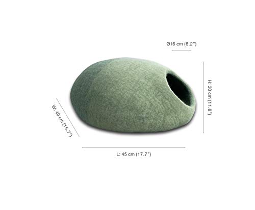 Cueva para Gatos y Perros pequeños en Tonos Verde I Cama de diseño contemporáneo y Fabricada con Fieltro 100% de Lana de Oveja I Casa para Mascotas Suave y práctica I Cat Cave Green