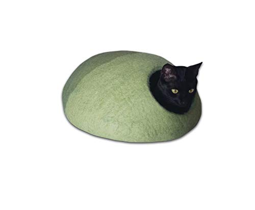 Cueva para Gatos y Perros pequeños en Tonos Verde I Cama de diseño contemporáneo y Fabricada con Fieltro 100% de Lana de Oveja I Casa para Mascotas Suave y práctica I Cat Cave Green