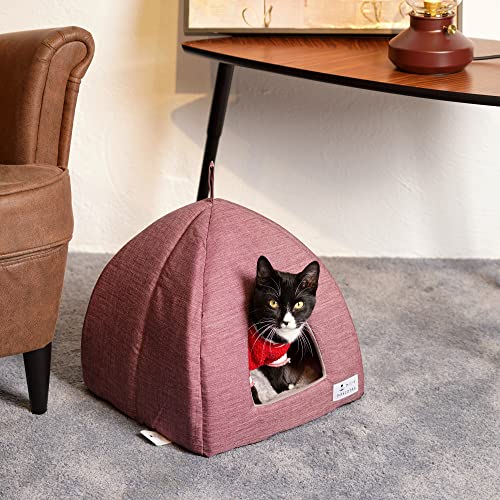 Cueva Suave Gato Camas para Gatitos Cama Gato Carpa para Gatos Casa Gato Lavable con Cojín (Rojo)