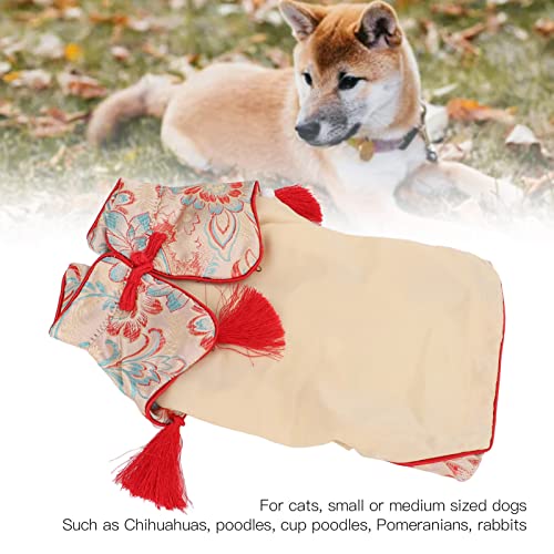 CUTULAMO Disfraz de Perro Tang, Disfraz de Tradición Estilo Chino, Ropa de Perro de Estilo Chino, Vestido de Satén Cheongsam para Perros para Gatos(L)