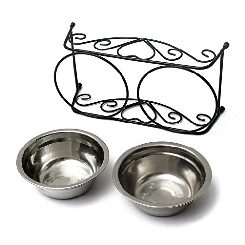 Cxp Boutiques Fuerte Comedero para Perros y Mascotas. Recipiente Doble para Perros de Acero Inoxidable, Soporte de Hierro Forjado Hecho a Mano, Suministros exquisitos para Mascotas Limpiar