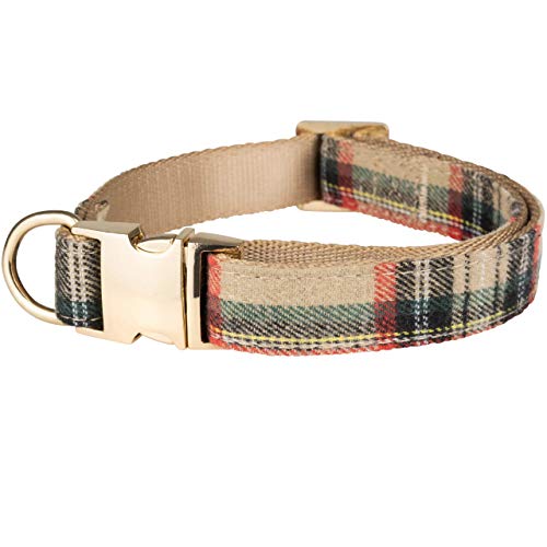 Dashin' Dogz Collar de perro escoceses con pajarita desmontable para niñas o niños, cómodo patrón a cuadros, totalmente ajustable, gran regalo para mascotas (M, beige)