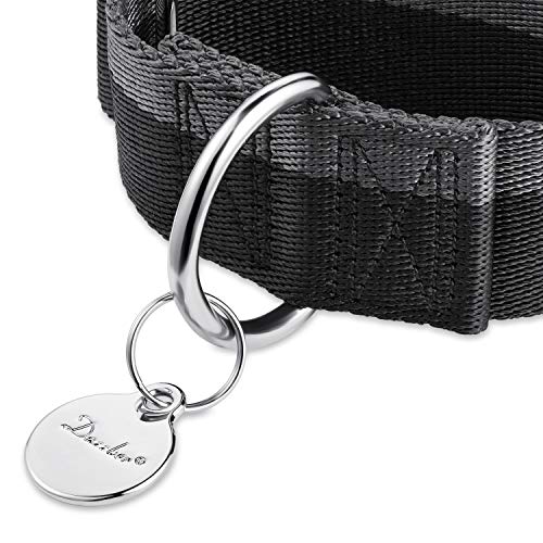 Dazzber Martingala Collar -4cm de Ancho Collares de Perro de Nylon Extra Fuerte, sin tirón Collar de Perro Resistente con Raya de 2 Colores para Perros de medianos a Grandes (Medio, Negro & Gris)