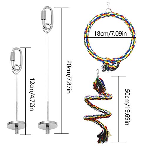 DBAILY Pincho Loro, 2pcs Brocheta de Loro Acero Inoxidable Pájaros para Verduras Comedero+2pcs Cuerda de algodón en Espiral Percha de pájaro para Pájaros Brocheta Loros Comedero Pájaros Brocheta