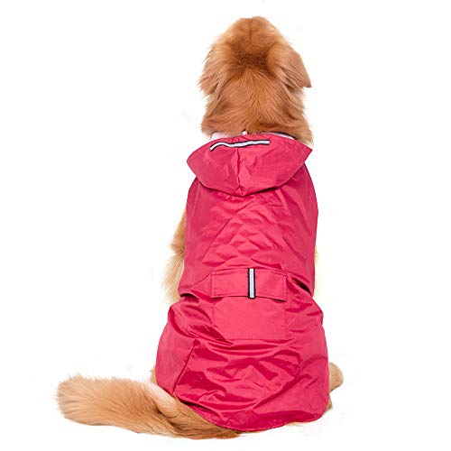 Decdeal Chubasquero para perros con orificio para correa de capucha y tiras reflectantes seguras para perros medianos grandes 6XL rosa rojo