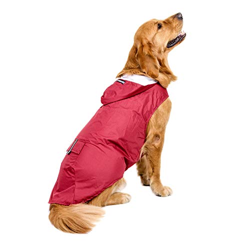 Decdeal Chubasquero para perros con orificio para correa de capucha y tiras reflectantes seguras para perros medianos grandes 6XL rosa rojo