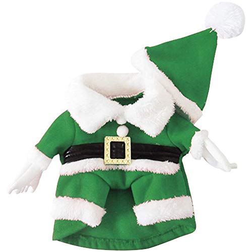 DELIFUR Disfraces de Navidad para Mascotas Traje de Perro con Gorra Traje de Papá Noel Sudaderas con Capucha para Perros Disfraces de Navidad para Gatos Traje de Fiesta Cálido en Invierno (Verde, XL)