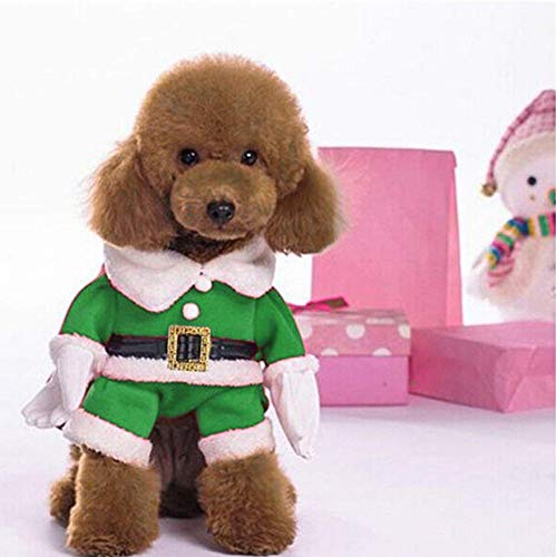 DELIFUR Disfraces de Navidad para Mascotas Traje de Perro con Gorra Traje de Papá Noel Sudaderas con Capucha para Perros Disfraces de Navidad para Gatos Traje de Fiesta Cálido en Invierno (Verde, XL)