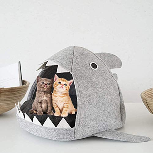 Demarkt Cama para gatos, tiburón, nest, cama para perros, extraíble, suave, gris, tiburón, nido para mascotas, 55 x 65 x 33 cm, 1 pieza