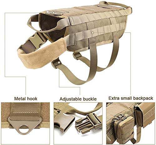 DHGTEP Arnés Militar Táctico para Perros K9, Chaleco de Servicio para Perros Militares, con Juego de Bolsas y Bolsillos para Cosas Pequeñas para Viajeros (Color : Beige, Size : XL)