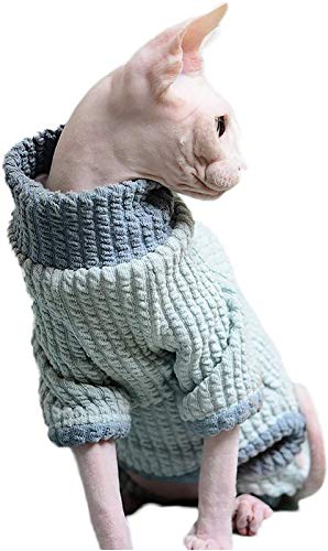 DHGTEP Ropa para Gatos Suéter Acolchado Gato Sin Pelo Conjunto de Suéteres de Invierno, Moda Abrigo Cuello Alto para Gatos Pijamas para Gatos y Perros Pequeños (Color : Blue, Size : X-Large)