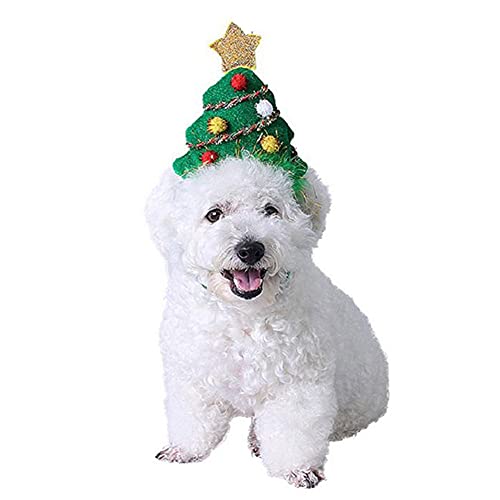 Diadema de Navidad para Mascotas, Tocado de árbol de Navidad para Mascotas, Tocado de Gorro de Papá Noel Verde Ajustable para Perros, Accesorios Lindos para la Cabeza para Perros, L