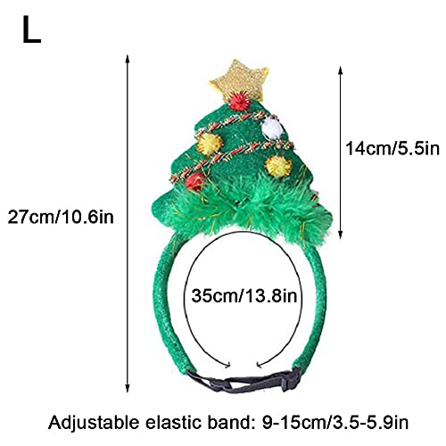 Diadema de Navidad para Mascotas, Tocado de árbol de Navidad para Mascotas, Tocado de Gorro de Papá Noel Verde Ajustable para Perros, Accesorios Lindos para la Cabeza para Perros, L