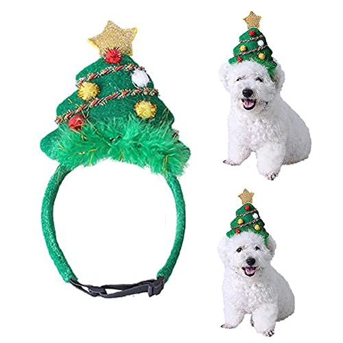 Diadema de Navidad para Mascotas, Tocado de árbol de Navidad para Mascotas, Tocado de Gorro de Papá Noel Verde Ajustable para Perros, Accesorios Lindos para la Cabeza para Perros, S