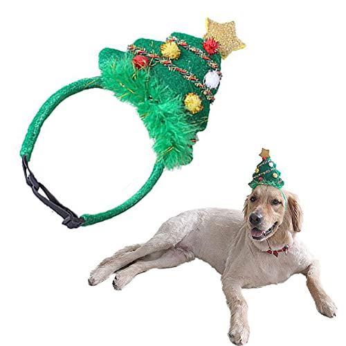 Diadema de Navidad para Mascotas, Tocado de árbol de Navidad para Mascotas, Tocado de Gorro de Papá Noel Verde Ajustable para Perros, Accesorios Lindos para la Cabeza para Perros, S