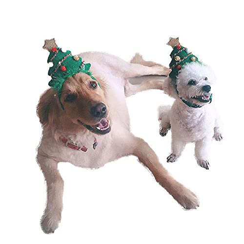 Diadema de Navidad para Mascotas, Tocado de árbol de Navidad para Mascotas, Tocado de Gorro de Papá Noel Verde Ajustable para Perros, Accesorios Lindos para la Cabeza para Perros, S