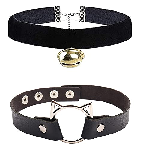 Diadema Oreja de Gato con Gargantilla, Kit Disfraz de Gato Accesorios Diadema de Gato Orejas de Gato con Collar Choker Terciopelo con Campana Suministros