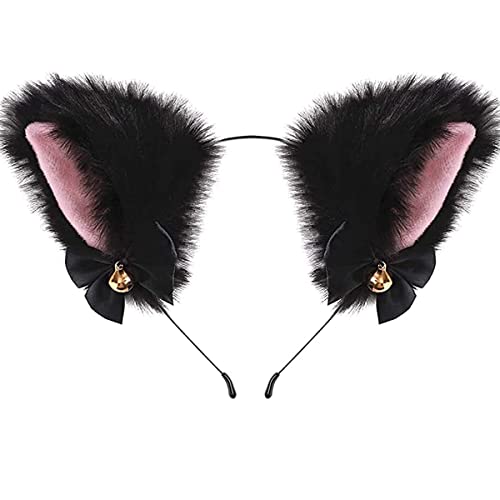 Diadema Oreja de Gato con Gargantilla, Kit Disfraz de Gato Accesorios Diadema de Gato Orejas de Gato con Collar Choker Terciopelo con Campana Suministros