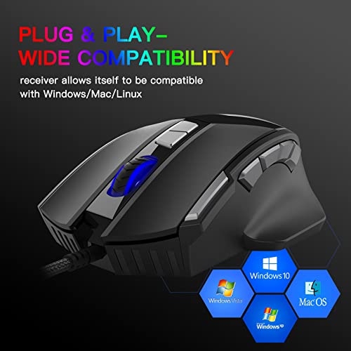 Dibiao Ratón con Cable 10 Botones Ratón Óptico para Juegos Ratón con Cable con RGB Afinación de Peso Ligero 3200DPI Ajustable para Ordenador de Sobremesa