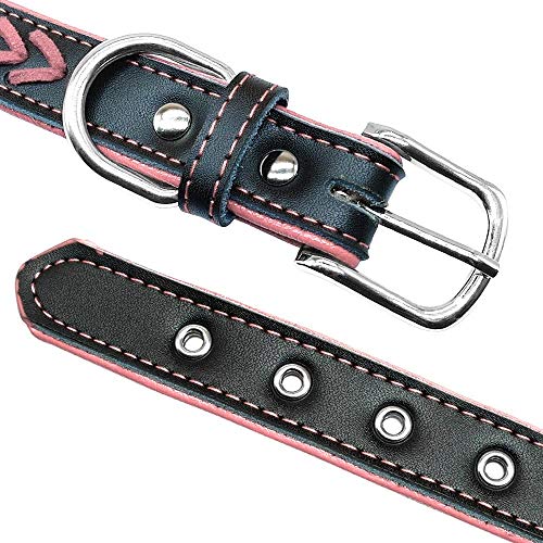 Didog Collar personalizado de cuero, collares de perro grabados de cuero trenzado con placa de identificación personalizada para perros pequeños y medianos grandes, rosa, talla XS