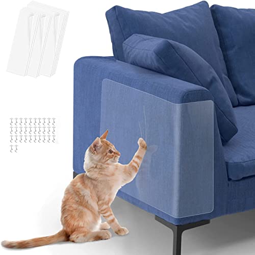 Diko Protector Sofa Gatos, 8 PCS Protector de arañazos para Gatos, Protector Arañazos Gatos Sofa, Fundas de Sofá Autoadhesivas Transparentes para Gatos con 32 Tornillos