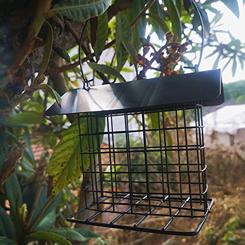 Dingyue Alimentador de pájaros resistente al óxido y a los rayos UV de malla de metal al aire libre Criador de aves silvestres con alambre colgante