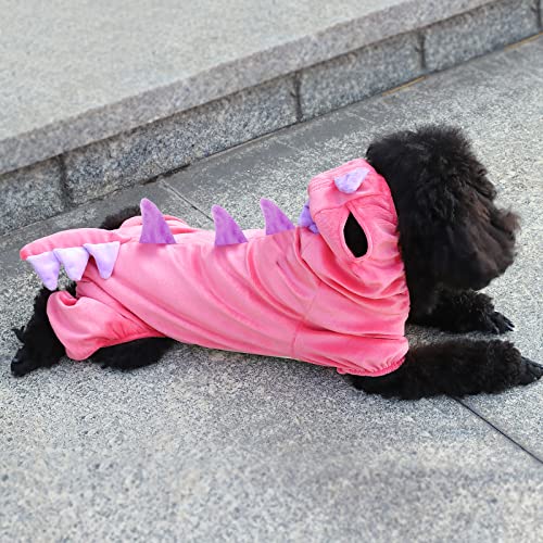 Disfraz de Dinosaurio para Perros pequeños, Disfraz de Cachorro Divertido, cómoda Sudadera con Capucha de Dinosaurio, Ropa de Invierno cálida y Ligera para Halloween (Rosa, M)