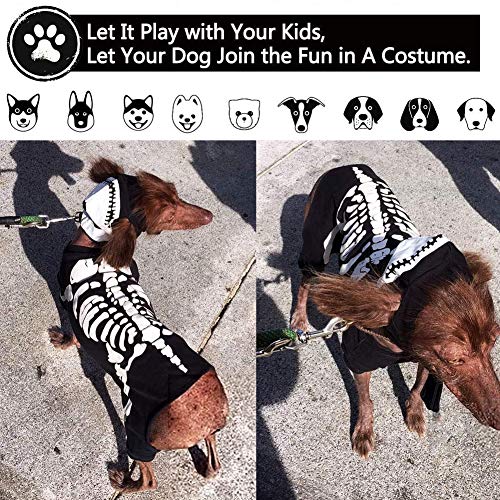 Disfraz de Esqueleto para Perro, Gato, Fiesta de Halloween, Esqueleto, Mascota, Perro, Gato, Mono, Disfraz de Cosplay, Disfraz, Gatito, Cachorro, Ropa para Mascotas pequeñas y Medianas (Negro, L)