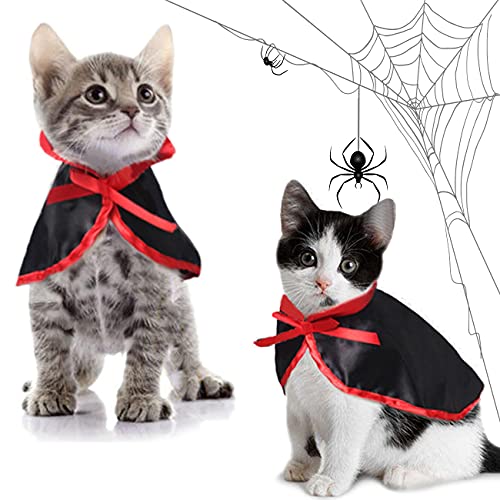 Disfraz de Halloween para Mascotas 2 piezas Perros pequeños Gatito Capa de vampiro,Disfraces de Mascotas de murciélagos de Halloween con alas, Traje de Fiesta de Mascotas para Halloween