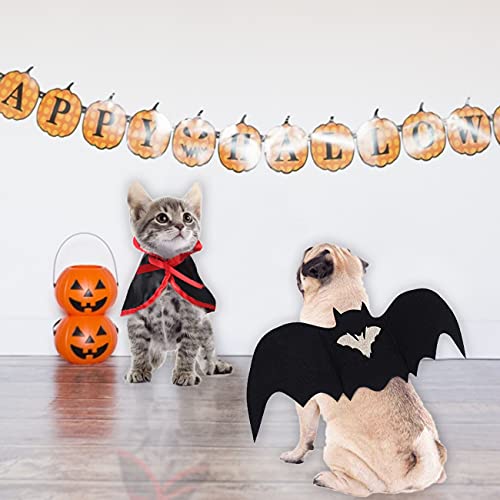 Disfraz de Halloween para Mascotas 2 piezas Perros pequeños Gatito Capa de vampiro,Disfraces de Mascotas de murciélagos de Halloween con alas, Traje de Fiesta de Mascotas para Halloween