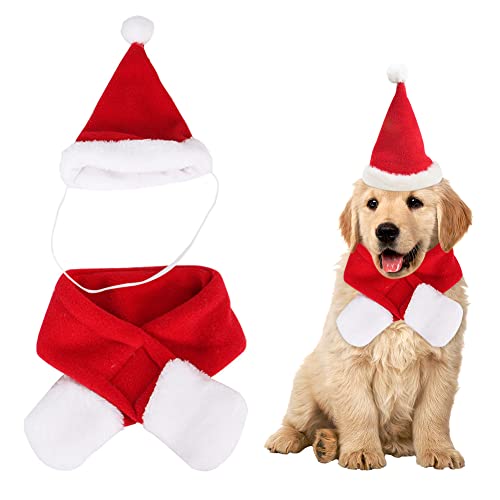 Disfraz de Navidad para Mascotas, 2 piezas de gorro de Navidad para mascotas y bufanda de Navidad, Sombrero Bufanda de Santa Navidad de Gato Perro, accesorios de disfraz de Papá Noel