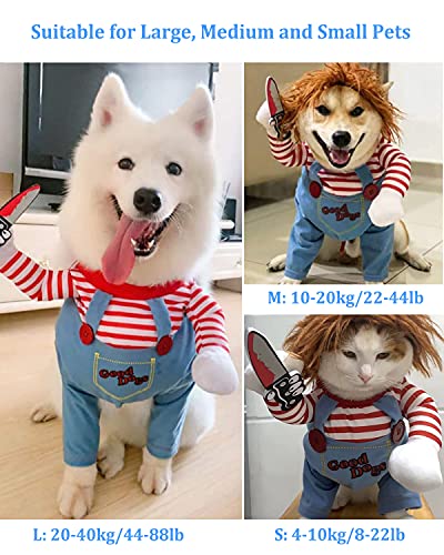 Disfraz de perro de Halloween con muñeca de miedo juego de 3 piezas de disfraces divertidos para mascotas para cachorros, perros medianos y grandes, Cosplay fiesta de Halloween Accesorios de vestir