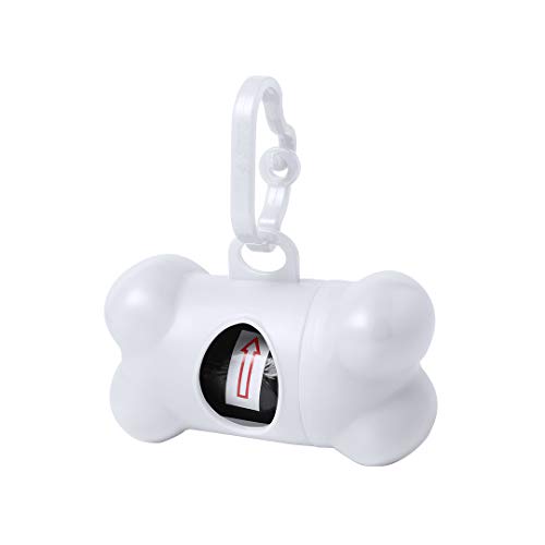 Dispensador de bolsas recoge cacas perro, dispensador con forma de hueso de bolsitas colectoras de excremento de perros y mascotas, 15 Bolsas Biodegradables (Blanco)