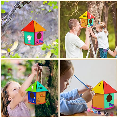 Diy Casa Pajaros, Kit De Casa De PáJaros Para NiñOs, Artes De Madera Y Manualidades Kit De Casa De PáJaros De Bricolaje, Que Incluye 12 Colores Y 2 Pinceles Para Manualidades De JardíN Al Aire Libre