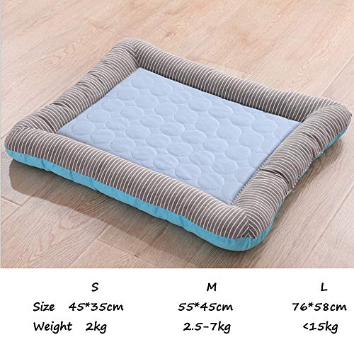 DjfLight Verano Guay Cama para Perros y Gatos de Seda la Perrera Hielo, Funda Lavable Sleeping Cozy Nest, canastillo pequeños Blandos Caseta Primera Calidad,Blue-L