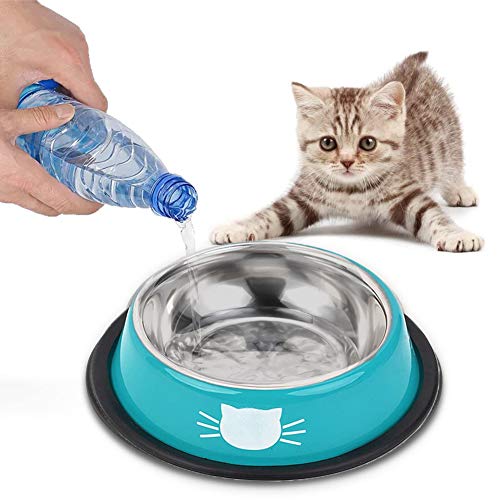 DMSL Cuenco para Gato Antideslizante, 2 Piezas Comederos Gatos Elevados Tazón de Gato de Acero Inoxidable para Agua Comida, Comederos y Bebederos para Perros Gatos Cachorros Conejos Mascotas