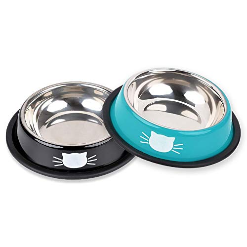 DMSL Cuenco para Gato Antideslizante, 2 Piezas Comederos Gatos Elevados Tazón de Gato de Acero Inoxidable para Agua Comida, Comederos y Bebederos para Perros Gatos Cachorros Conejos Mascotas